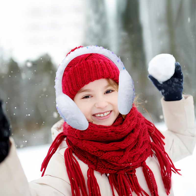 GSFY Ear Muffs Gloves Set for Kids Girls Adjustable Winter Sequin Faux Fur Windproof Warm Ear Warmer Outdoor - Image 5